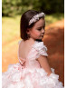 Pink 3D Flower Lace Organza Short Flower Girl Dress